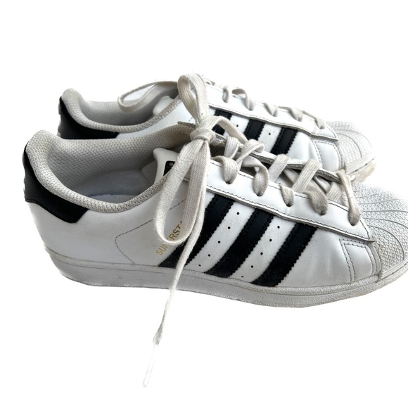 Adidas Superstar Sneakers White w.Navy Blue Stripes Womens Runners Size 6 1/2 - Picture 6 of 10